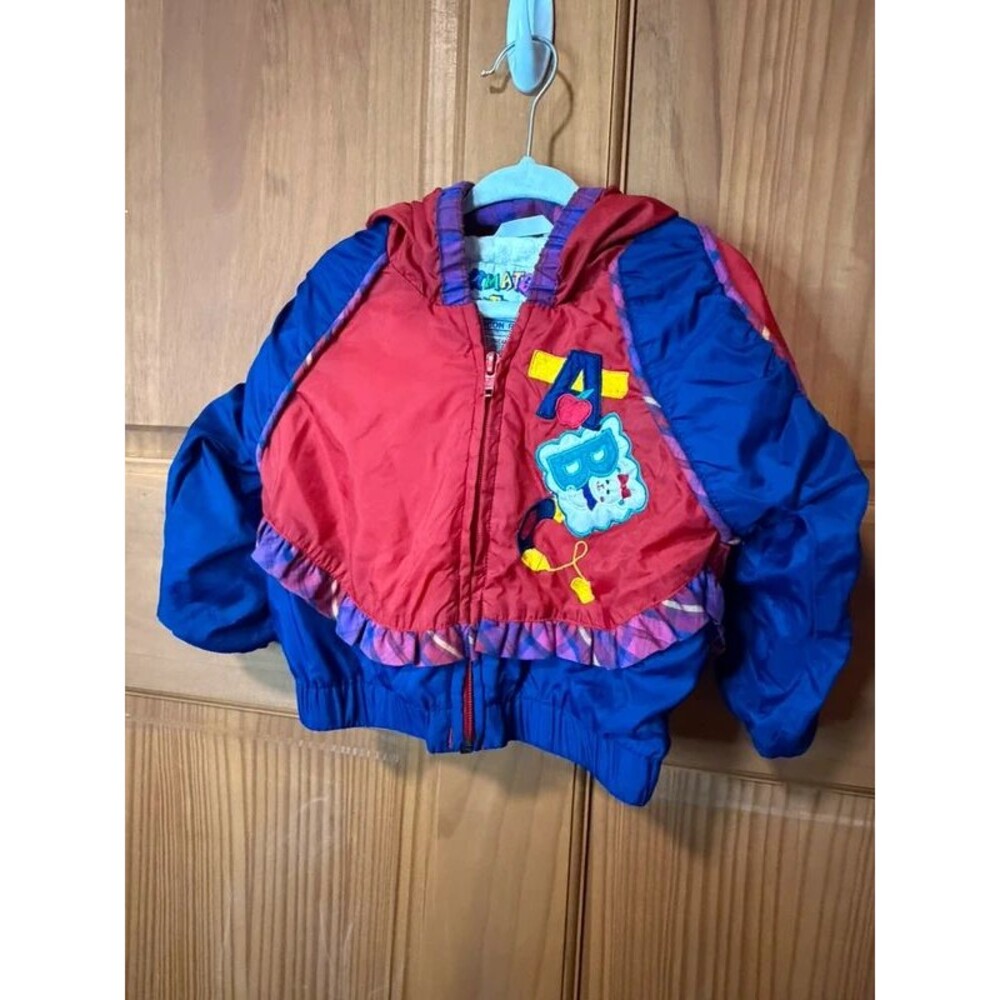 Vintage 90s ABC Cat Ruffle Plaid Nylon Zip Windbreaker